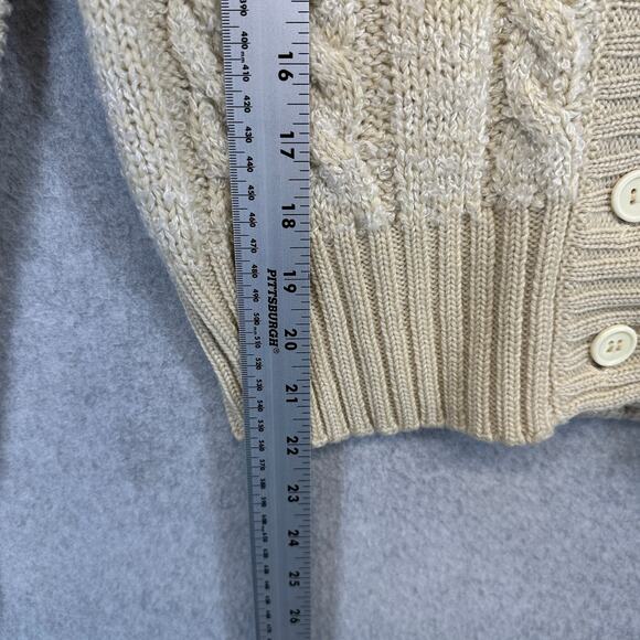 Claudine Sweater Womens Size M Beige Wool Blend Chunky Cable Knit Cardigan - Picture 11 of 14